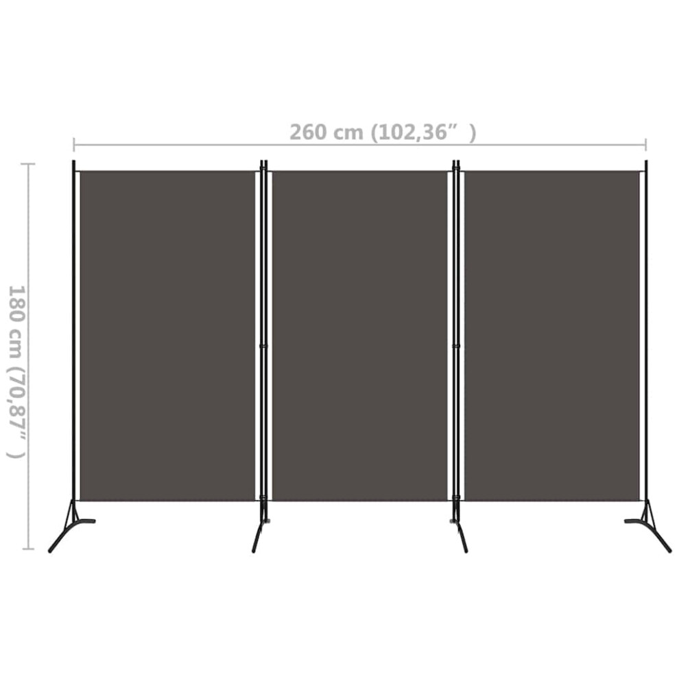 Vidaxl 3-Panel Room Divider 260X180 Cm Partition Screen Separator Anthracite