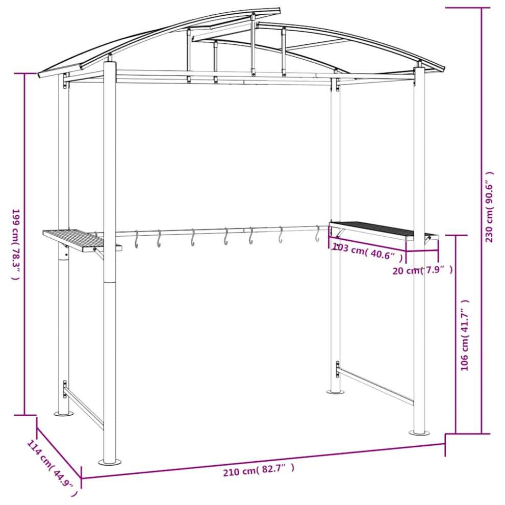 Vidaxl Bbq Gazebo With Side Shelves Anthracite 210X114x230cm Steel Bbq Shelter