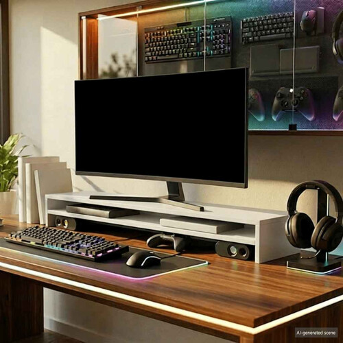 VidaXL vidaXL Monitor Stand White Engineered Wood Screen Display Computer Riser Shelf 2