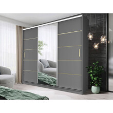 (250CM, Grey) DALLAS Gold Sliding Door Wardrobe with Mirror