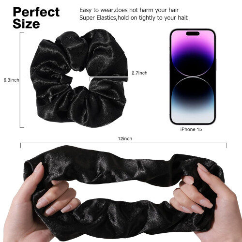 Black Satin Silk Scrunchies Extra-Large 4 Pack 2