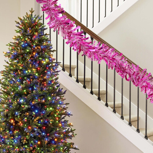 Donkerroze slinger van lametta, 2 meter, voor de kerstboom 2
