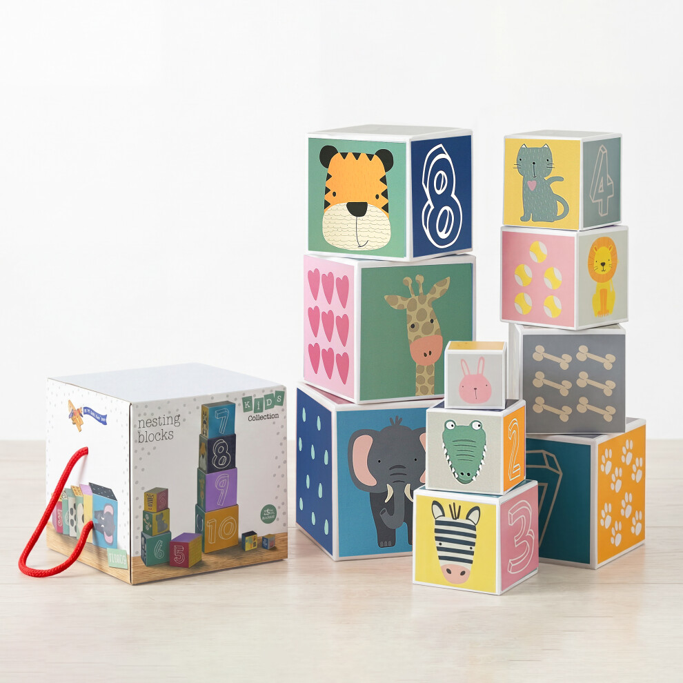 The Magic Toy Shop Baby Nesting & Stacking Blocks Cubes Set With Numbers, Animals, Shapes & Colours