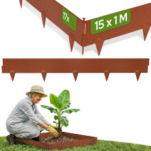 AREBOS Corten Steel Lawn Edging | 15m Set | Rust Garden Border | Flexible 1.5mm | Garden Flower Bed & Lawn Edging
