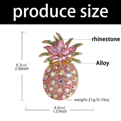 Broche ananas en alliage jaune ornée de strass 2