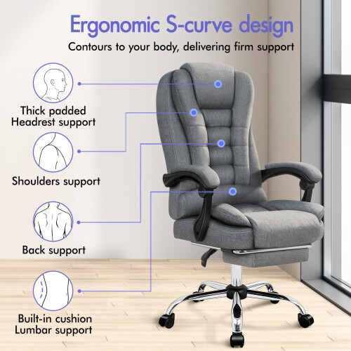 ELFORDSON ELFORDSON Massage Office Chair Executive Seat Fabric Grey 2