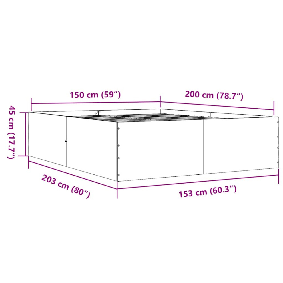 Vidaxl (Brown Oak, 150 X 200 Cm/ 45 Cm) Bed Frame Bedroom Bed Base Bedstead White 120X200 Cm Engineered Wood