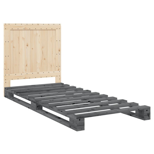 VidaXL vidaXL Bed Frame with Headboard Home Bed Base Grey 90x200 cm Solid Wood Pine 2