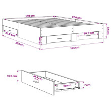 (concrete grey, 150 x 200 cm) vidaXL Bed Frame with Drawers Bed Base Grey Sonoma 140x200 cm Engineered Wood
