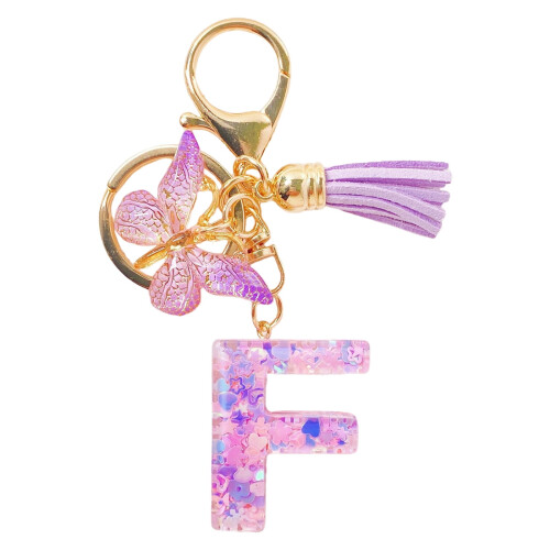 Porte-clés initial pour femme avec pompon violet 1