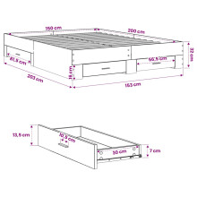 (white, 150 x 200 cm) vidaXL Bed Frame with Drawers Bed Base Grey Sonoma 140x200 cm Engineered Wood