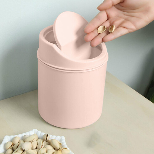Mini poubelle de bureau rose avec couvercle basculant 2L 1