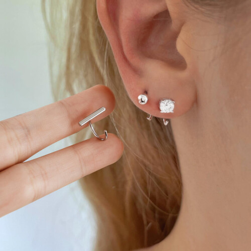 Half Hoop Earrings 925 Sterling Silver Small Huggie Set 2