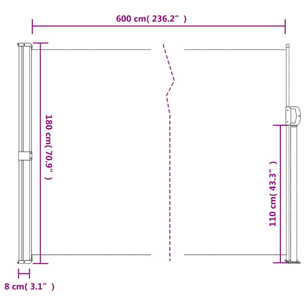 Vidaxl Retractable Side Awning Outdoor Privacy Screen Anthracite 180X600 Cm