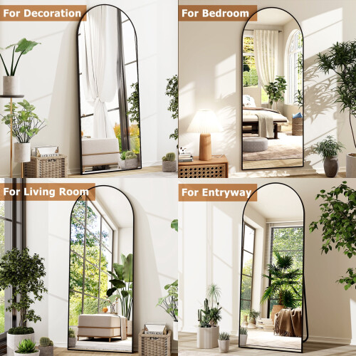 Arched Floor Mirror with Stand Black 65.1 x 25 Inches 1