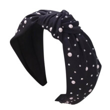 Diadema con nudo de perlas para mujer – Negra, poliéster