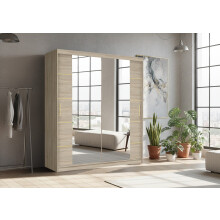 (203CM, Oak) DALLAS Gold Sliding Door Wardrobe with Mirror