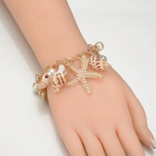 Sea Shell Starfish Pearl Charm Bracelet Golden Beads