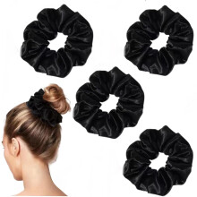 Papapt Black Satin Silk Scrunchies for Thick Hair 4PCS