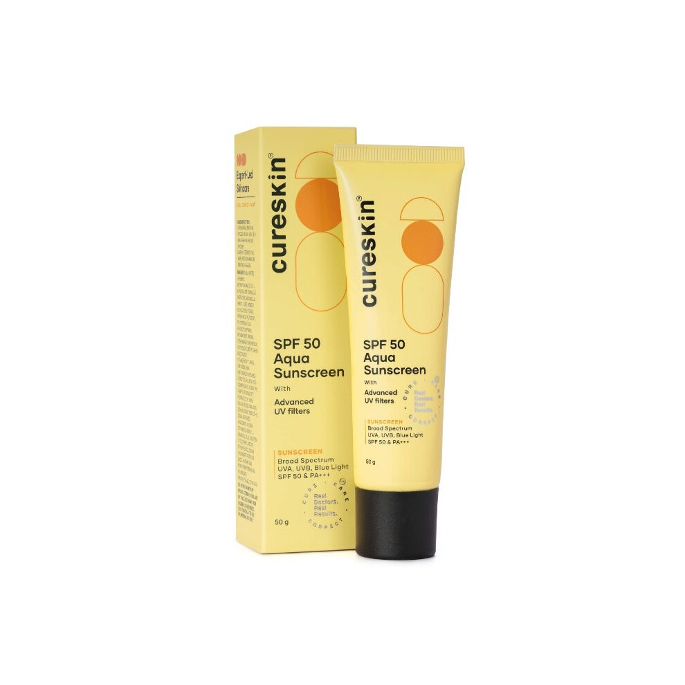 CureSkin SPF50 Aqua Sunscreen with Advanced UV Filters PA+++ | Helps Prevent Tanning And Sunburn - 50g
