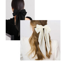 Fiocchi per capelli in raso setoso da donna, con grande fermaglio a molla, neri