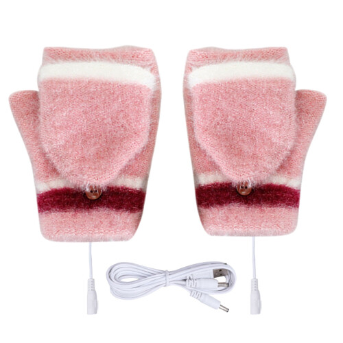Heated Cotton Knitted Gloves Windproof Half-Finger USB