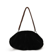 Multifunctional Faux Furs Shoulder Bag with Ruffle Design-Black