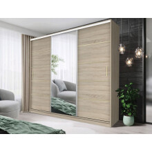 (250CM,Oak)DALLAS Gold Sliding Door Wardrobe with Mirror