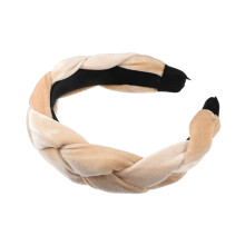 Diadema trenzada de terciopelo beige para mujer, 14x3 cm.