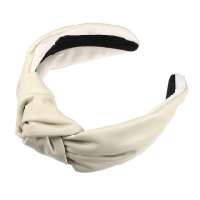 Bandeau en cuir PU à nœud croisé pour femme, beige, 13,4x