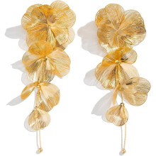 Flower Drop Earrings for Women Gold Tassel 1 Pair