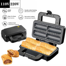 (Black, UK) 110V Multifunction Breakfast Maker for Home Use, Hot Dog Sausage Sandwich Waffle Grill Machine, Breakfast Cooking Appliance