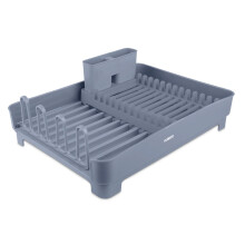 Tower Plastic Dish Rack with Removable Cutlery Holder, Glass Holders & Drainage Spout, Grey, T814003GRY