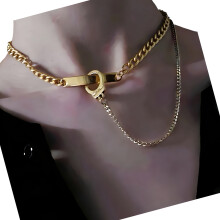 Fashionable Gold And Silver Interlocked Chain Necklace-Gold