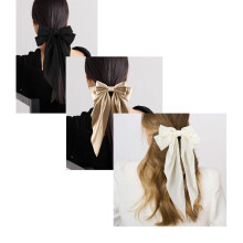 Grands nœuds pour cheveux en satin avec pince à ressort, noir, blanc, kaki,