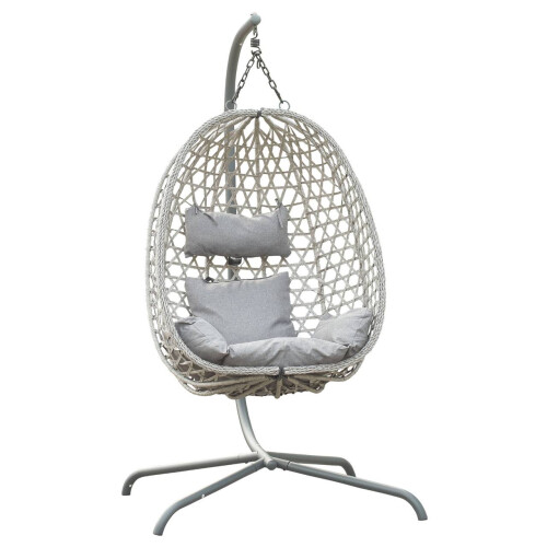 (Light Grey) Tulum Rattan Hanging Egg Chair Swing Garden