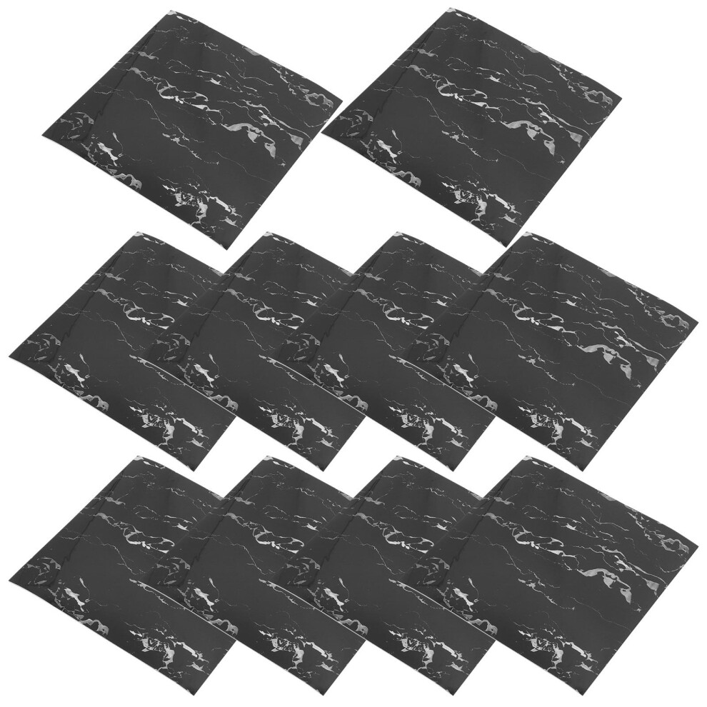 10Pcs Black Pvc Marble Pattern Peel And Stick Wall Tiles Self-Adhesive 3753609218631