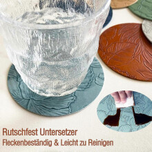 12 Faux Leather Coasters - Set of 12 Non-Slip Coasters (10 cm) - Floral Design Washable and Water Resistant - Leather Style for Table