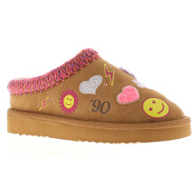 Miss Riot Girls Slippers Mules Chunky Sole Faux Fur Lining Smiles tan UK Size