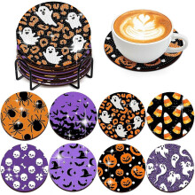 Pcs Halloween Diamond Painting Coasters with Holder, Diamond Painting Kit for Beginners, Adults and Kids, Art Supplies, Fun Gift