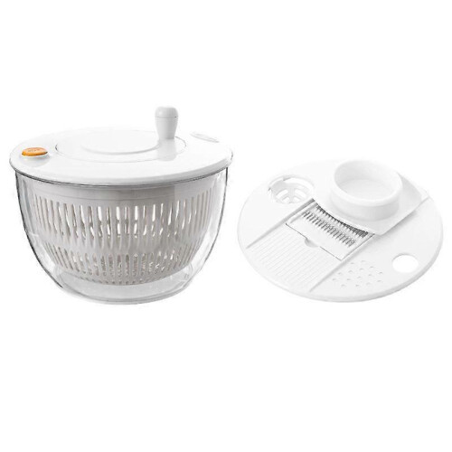 (white) 5 In 1 Vegetable Spin Chopper, Salad Spinner with Slicer, Lettuce Spinner Dryer