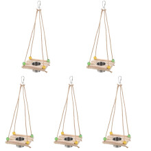 5Sets Beige Parrot Feed Swing Bird Stand with Feeder and Toy for Birds