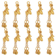 10Pcs Lucky Horse Bag Charms Golden Brass Pendants for New Year Decor