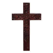 Vintage Wooden Cross Wall Art Dark Brown Rustic Christian Decor