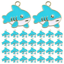 30Pcs Sky-Blue Zinc Alloy Shark Pendants Charms for Jewelry & Crafts