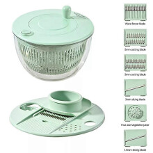 (green) 5 In 1 Vegetable Spin Chopper, Salad Spinner with Slicer, Lettuce Spinner Dryer