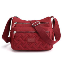 (red) Fashion Multicolor Nylon Fabric Large Capacity Zipper Adjustable Shoulder Strap Messenger Bag Women Tote Bag