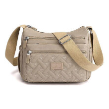 (khaki) Fashion Multicolor Nylon Fabric Large Capacity Zipper Adjustable Shoulder Strap Messenger Bag Women Tote Bag