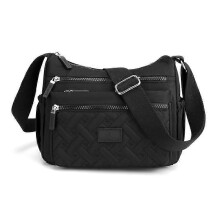 (black) Fashion Multicolor Nylon Fabric Large Capacity Zipper Adjustable Shoulder Strap Messenger Bag Women Tote Bag