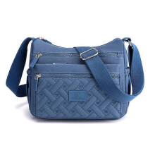 (blue) Fashion Multicolor Nylon Fabric Large Capacity Zipper Adjustable Shoulder Strap Messenger Bag Women Tote Bag